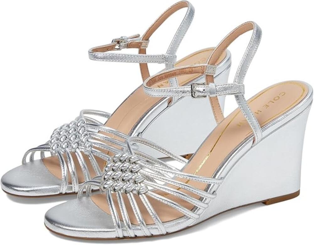 NWT Cole Haan Women's Jitney Knot Wedge Pump, Silver Leather-Size 10